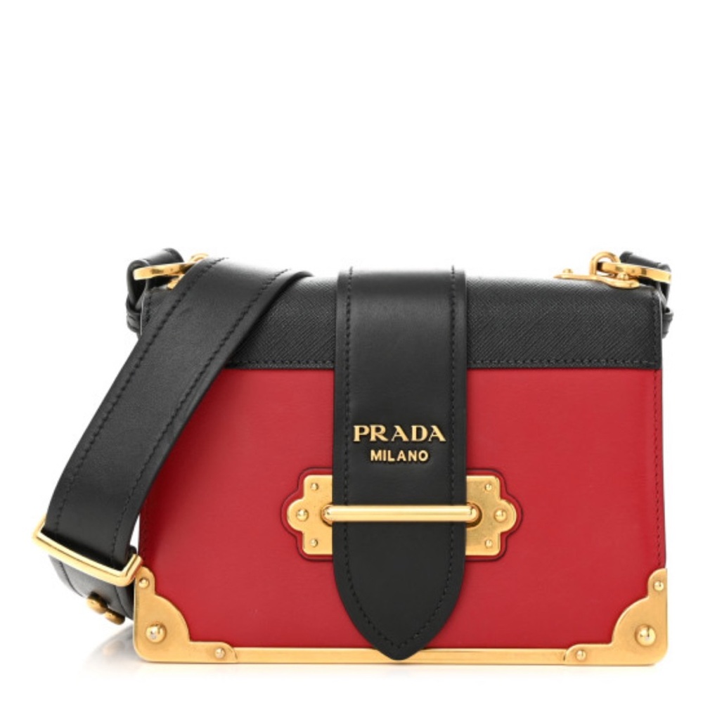 PRADA City Calfskin Saffiano Cahier Bag Fuoco Black